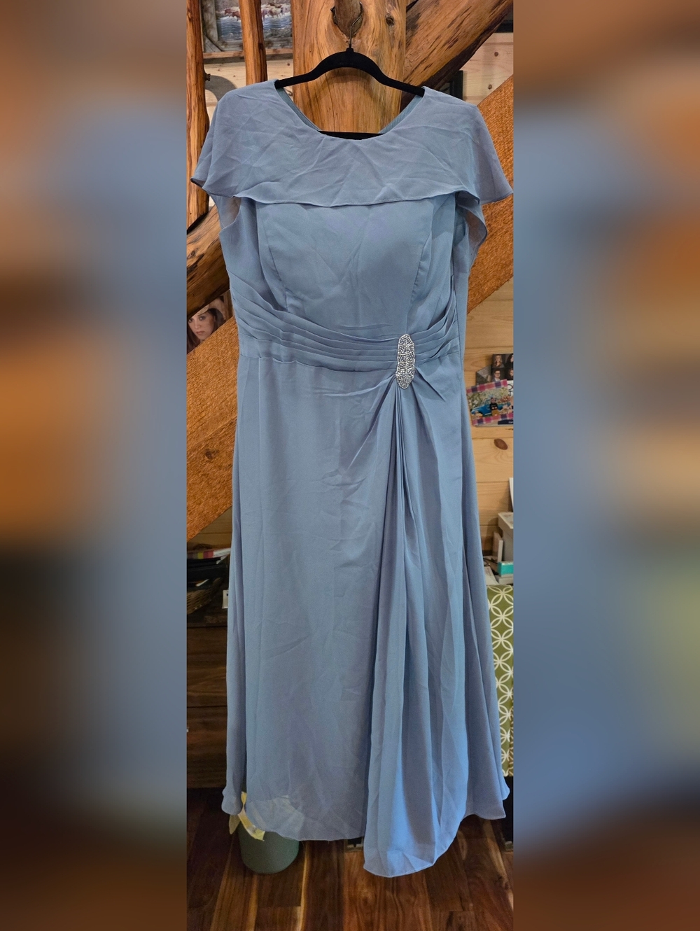 Elegant Light Blue Evening Dress with Draped Waist Detail